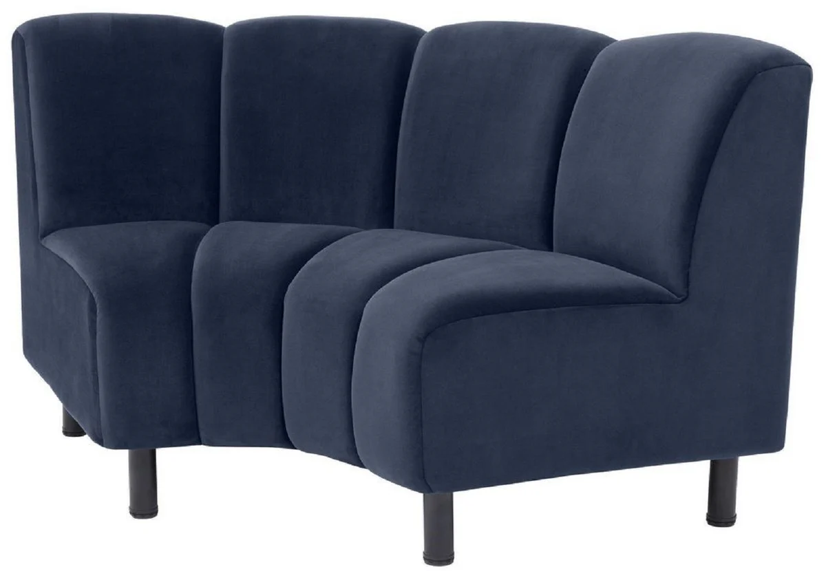 Luxus Samt Couch Mitternachtsblau / Schwarz 114 x 75 x H. 87 cm - Gebogenes & Erweiterbares Wohnzimmer Sofa - Luxus Möbel