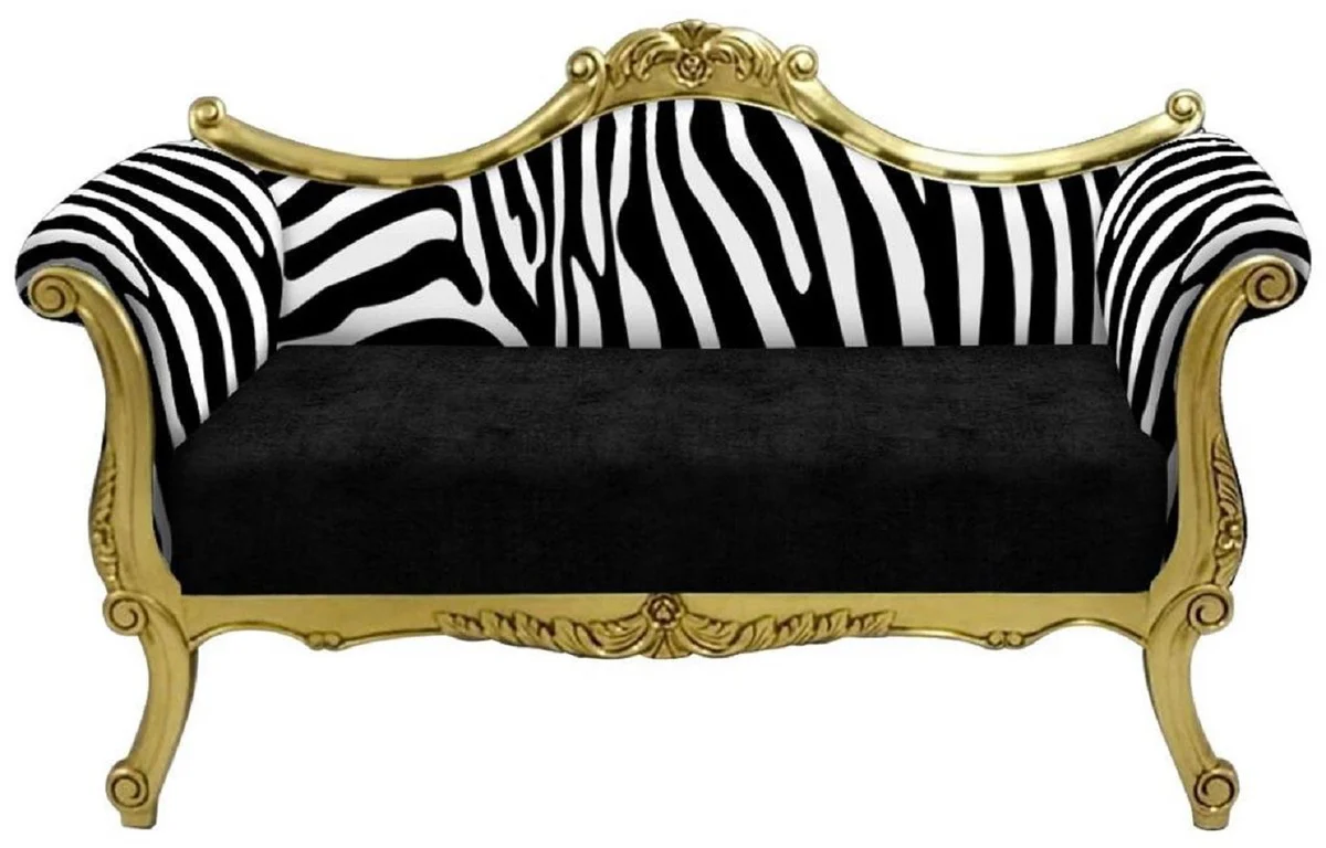Barock Sofa mit Zebra Muster Schwarz / Weiß / Gold - Handgefertigtes Wohnzimmer Sofa im Barockstil - Barock Wohnzimmer Möbel