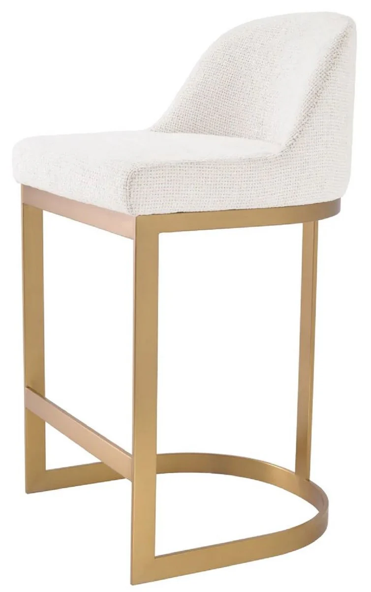 Luxus Barstuhl Cremeweiß / Messing 53 x 51 x H. 93 cm - Gepolsterter Edelstahl Barhocker - Bar Möbel - Luxus Möbel - Luxus Qualität