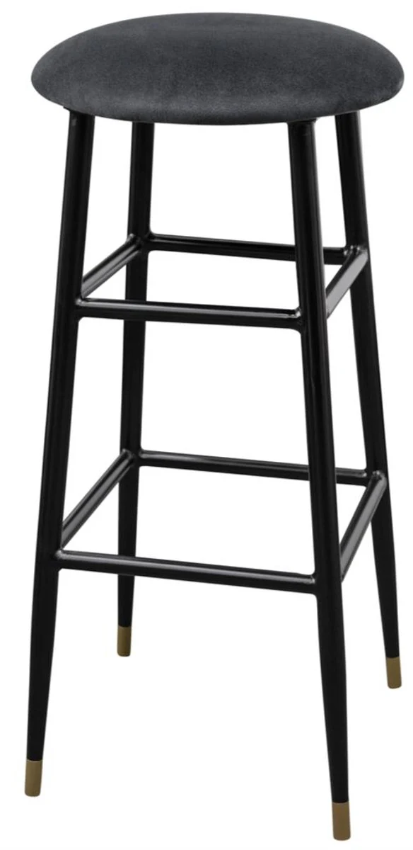 Luxus Barhocker Anthrazit / Schwarz Ø 37 x H. 76 cm - Barstuhl mit Samtstoff