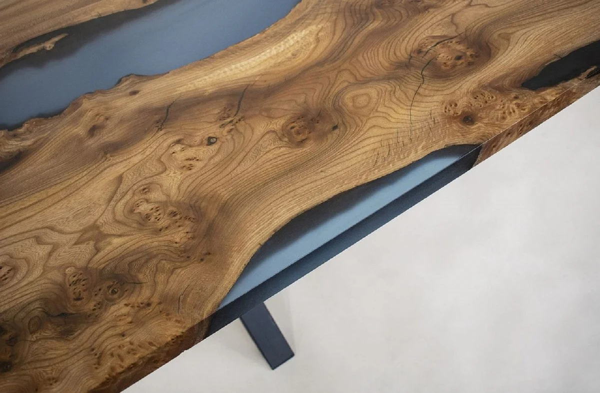 Luxus Esstisch Braun / Blau / Schwarz 250 cm