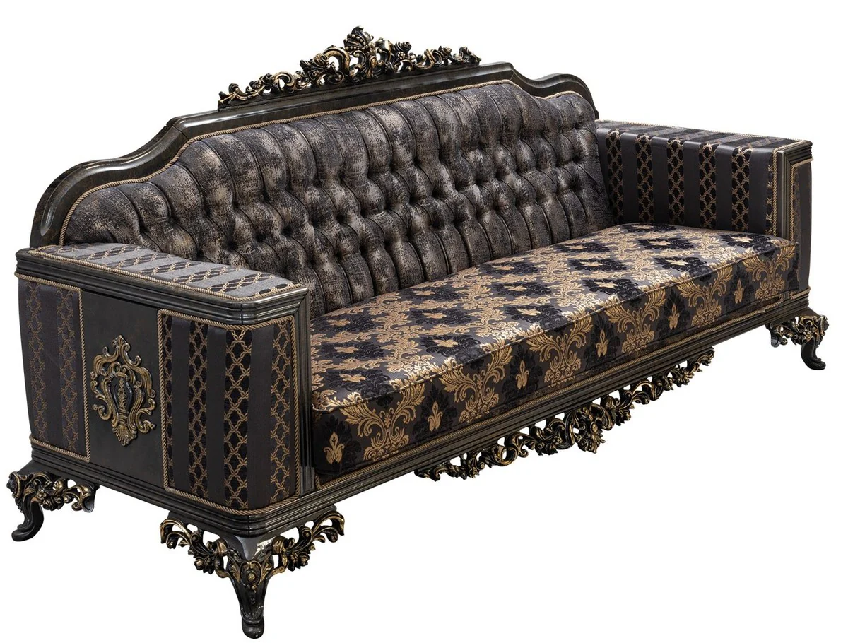 Luxus Barock Sofa Lila / Grau / Gold - Barockstil Wohnzimmer Sofa mit elegantem Muster - Luxus Wohnzimmer Möbel im Barockstil - Barock Möbel - Barock Einrichtung