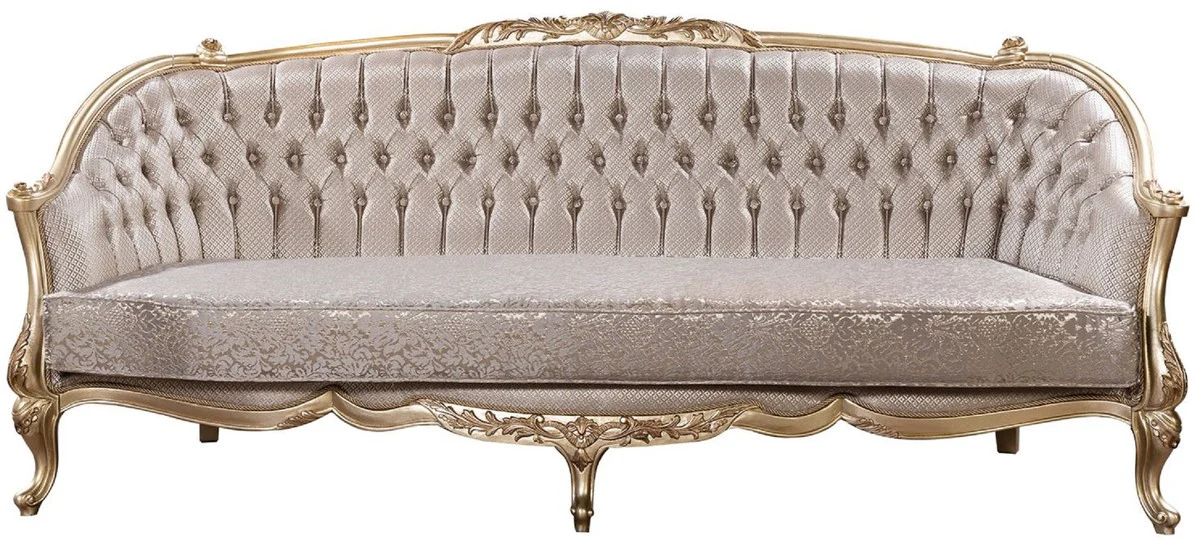 Luxus Barock Sofa Silber / Gold - Barockstil Wohnzimmer Sofa mit elegantem Muster - Luxus Wohnzimmer Möbel im Barockstil - Barock Möbel - Barock Einrichtung