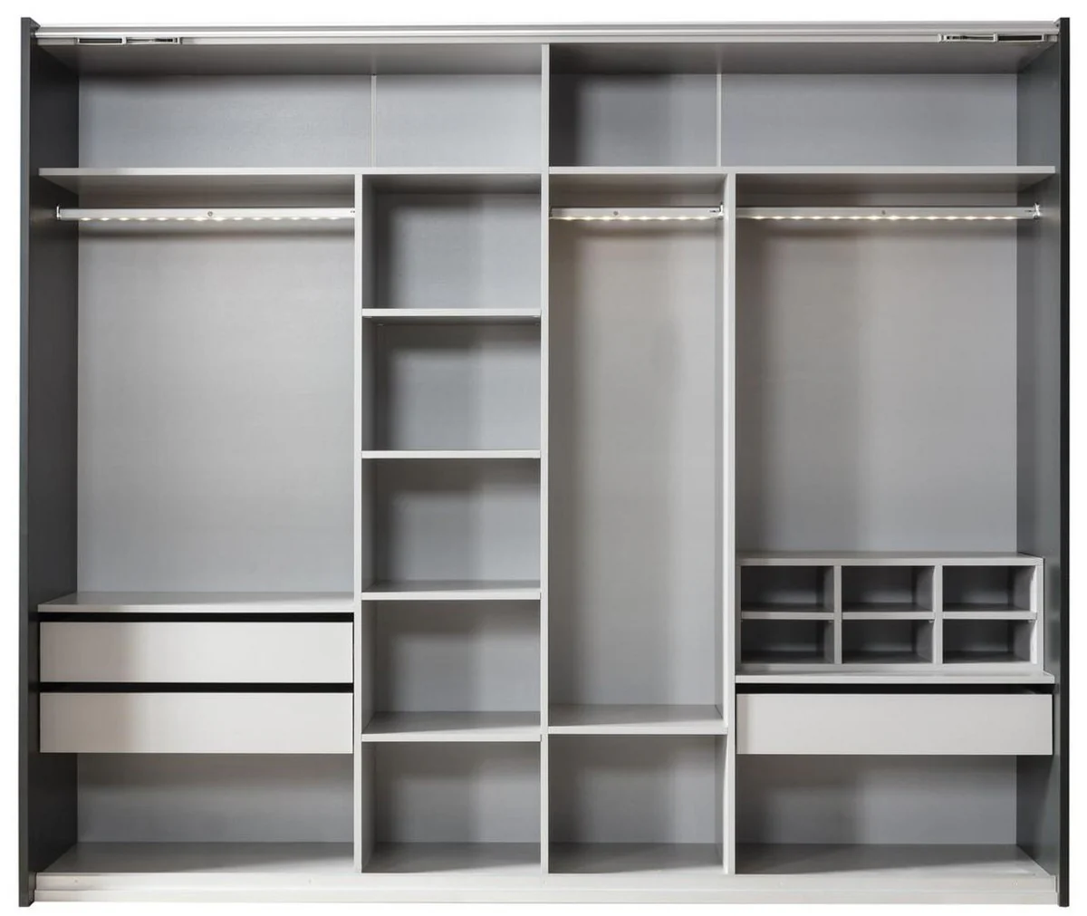 Luxus Schlafzimmerschrank Schwarz / Gold 260 x 70 x H. 220 cm - Verspiegelter Massivholz Kleiderschrank mit 2 Schiebetüren - Luxus Schlafzimmer Möbel