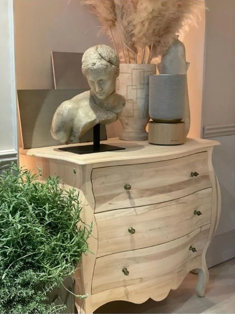 Luxus Landhausstil Massivholz Kommode mit 3 Schubladen Naturfarben - Handgefertigte Landhausstil Möbel - Luxus Qualität