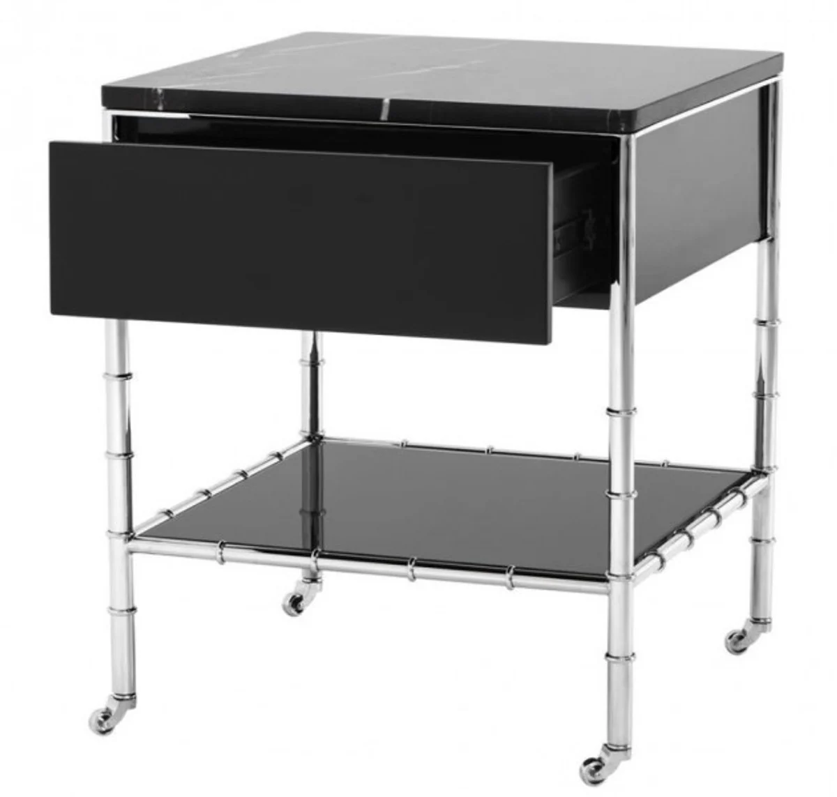 Luxus Art Deco Designer Beistelltisch mit Marmorplatte und Rauchglas - Luxus Kollektion