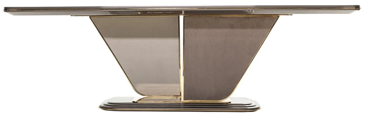 Luxus Esstisch Grau / Gold 252 x 112 x H. 79 cm - Massivholz Esszimmertisch - Esszimmer Möbel - Luxus Möbel - Luxus Einrichtung