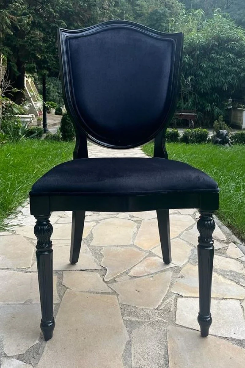 Luxus Art Deco Samt Esszimmer Stuhl Schwarz - Art Deco Massivholz Stuhl - Art Deco Esszimmer Möbel - Art Deco Möbel - Art Deco Einrichtung - Luxus Möbel im Art Deco Stil