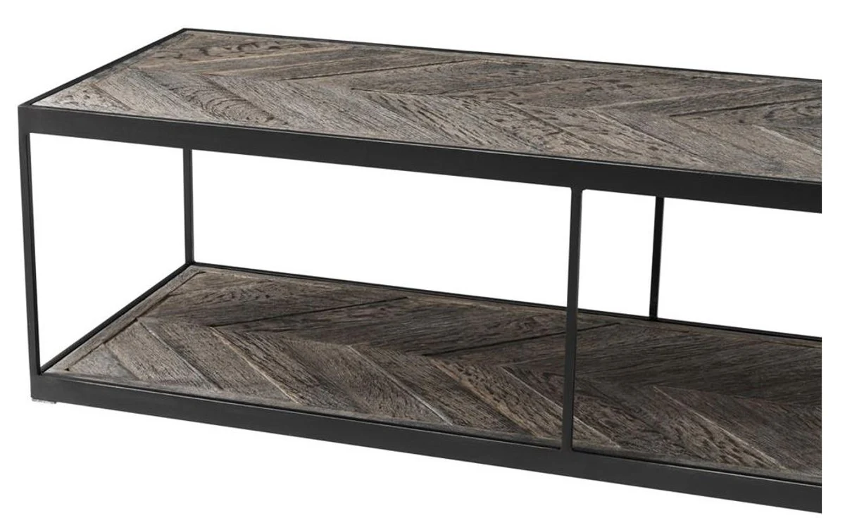 Luxus Couchtisch aus verzinktem Stahl und verwittertem Eichenholz - Designer Wohnzimmertisch