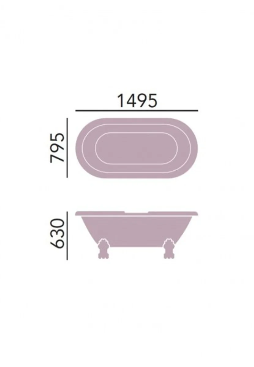 Jugendstil Badewanne freistehend Weiß Modell He-Bab 1495mm - Freistehende Retro Antik Badewanne Barock Stil