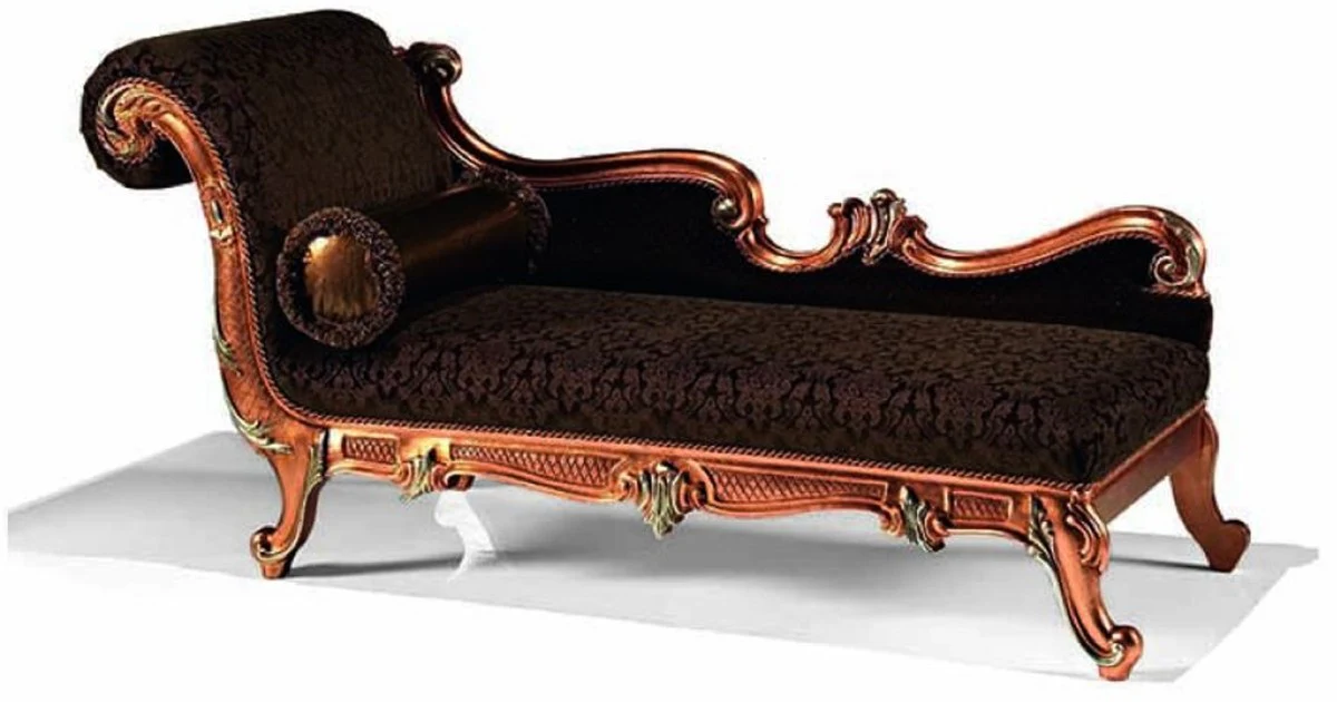 Luxus Barock Chaiselongue Schwarz / Braun / Kupfer 180 cm - Made in Italy