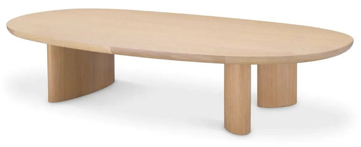 Luxus Couchtisch Naturfarben 168,5 x 86,5 x H. 35,5 cm - Ovaler Massivholz Wohnzimmertisch - Wohnzimmer Möbel - Luxus Möbel - Luxus Einrichtung