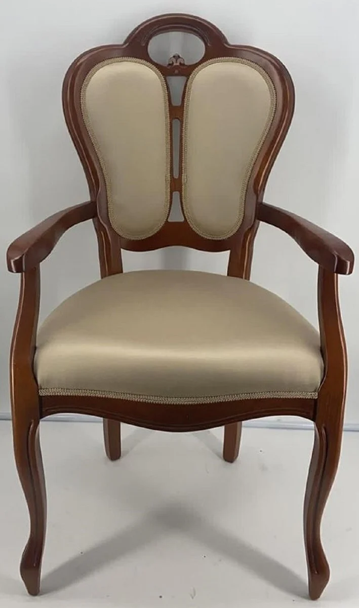 Luxus Jugendstil Esszimmerstuhl 6er Set Gold / Braun 57 x 43 x H. 105 cm - Gepolsterte Massivholz Stühle mit Armlehnen - Jugendstil Esszimmermöbel