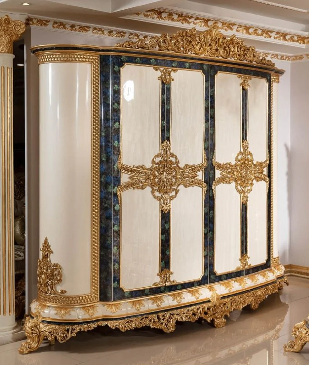 Luxus Barock Schlafzimmerschrank Weiß / Blau / Gold - Prunkvoller Kleiderschrank im Barockstil - Barock Schlafzimmer & Hotel Möbel - Edel & Prunkvoll