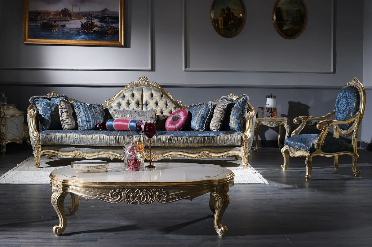 Luxus Barock Beistelltisch Weiß / Antik Gold 61 x 61 x H. 54 cm - Prunkvoller Massivholz Tisch im Barockstil - Barock Wohnzimmer Möbel