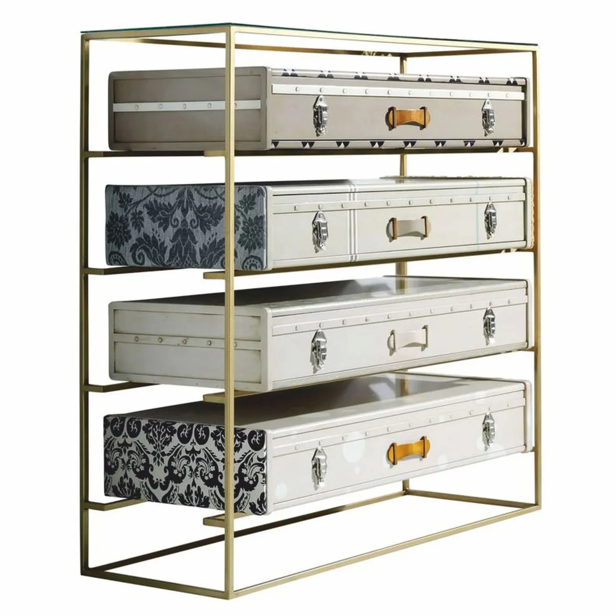 Luxus Designer Koffer Kommode mit 4 Schubladen Bunt - Luxus Möbel