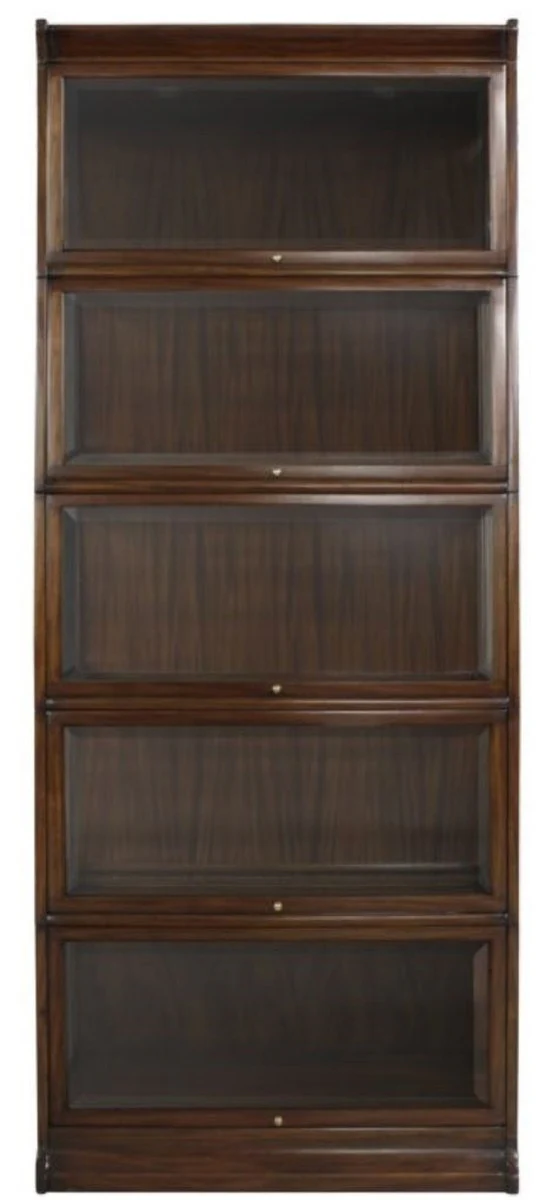 Luxus Mahagoni Bücherschrank mit 5 Glastüren und LED Beleuchtung Dunkelbraun 90 x 39 x H. 223 cm - Luxus Büromöbel