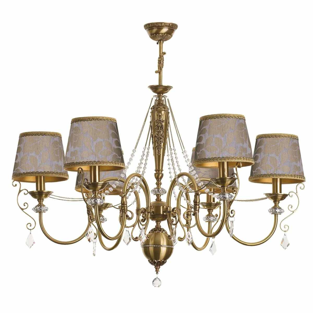 Luxus Barock Kristall Kronleuchter Messing mit Patina / Silber / Beige / Gold Ø 95 x H. 80 cm