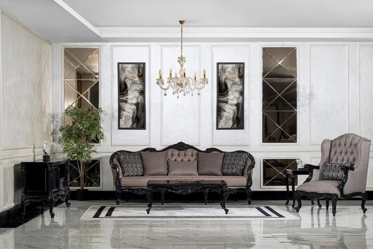 Luxus Barock Beistelltisch Schwarz - Handgefertigter Massivholz Tisch im Barockstil - Luxus Wohnzimmer Möbel im Barockstil - Barock Möbel - Edel & Prunkvoll