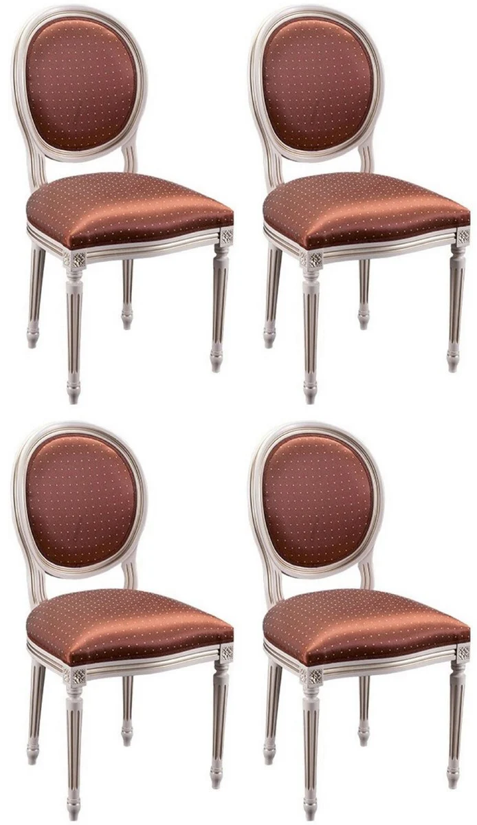 Luxus Barock Esszimmer Stuhl 4er Set Bordeaurot / Weiß