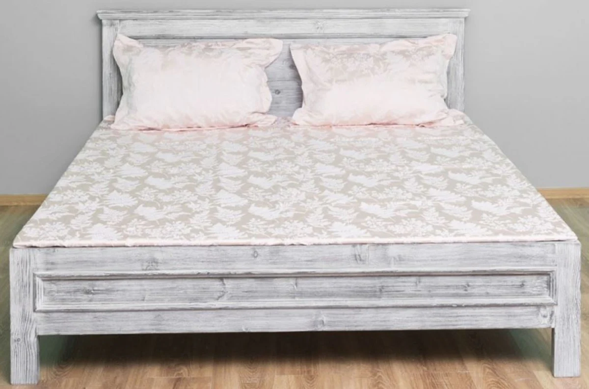 Landhausstil Massivholz Bett Antik Grau 140 x 200 x H. 93 cm - Landhausstil Schlafzimmer Möbel