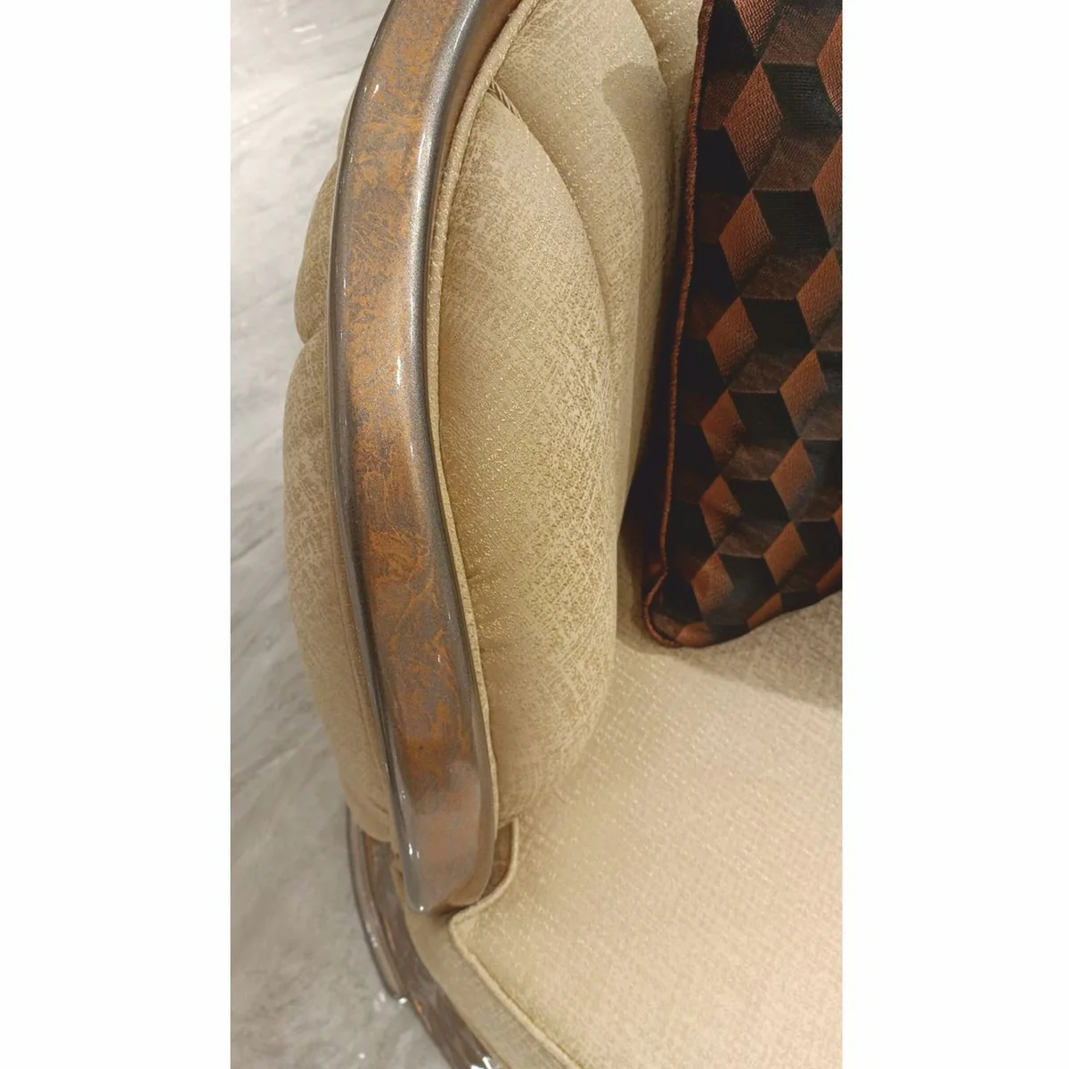 Luxus Art Deco Sofa Gold / Kupfer / Grau 240 cm - Wohnzimmer Möbel