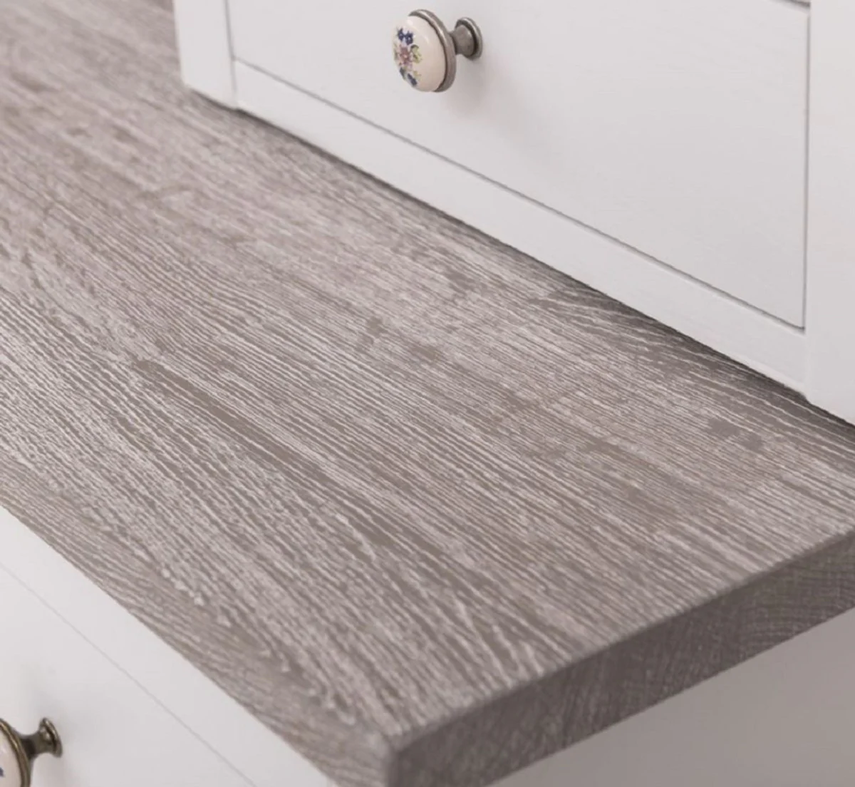 Landhausstil Küchenschrank Weiß / Grau 138 x 50 x H. 197 cm - 2 Teiliger Küchenschrank mit 5 Türen und 7 Schubladen - Landhausstil Küchenmöbel