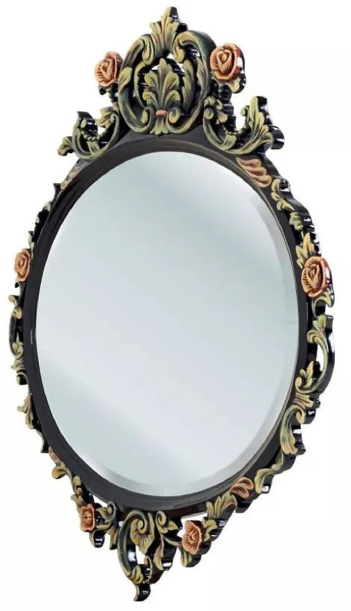Luxus Barock Spiegel Schwarz / Mehrfarbig - Prunkvoller Massivholz Wandspiegel im Barockstil - Luxus Möbel im Barockstil - Barock Möbel - Edel & Prunkvoll