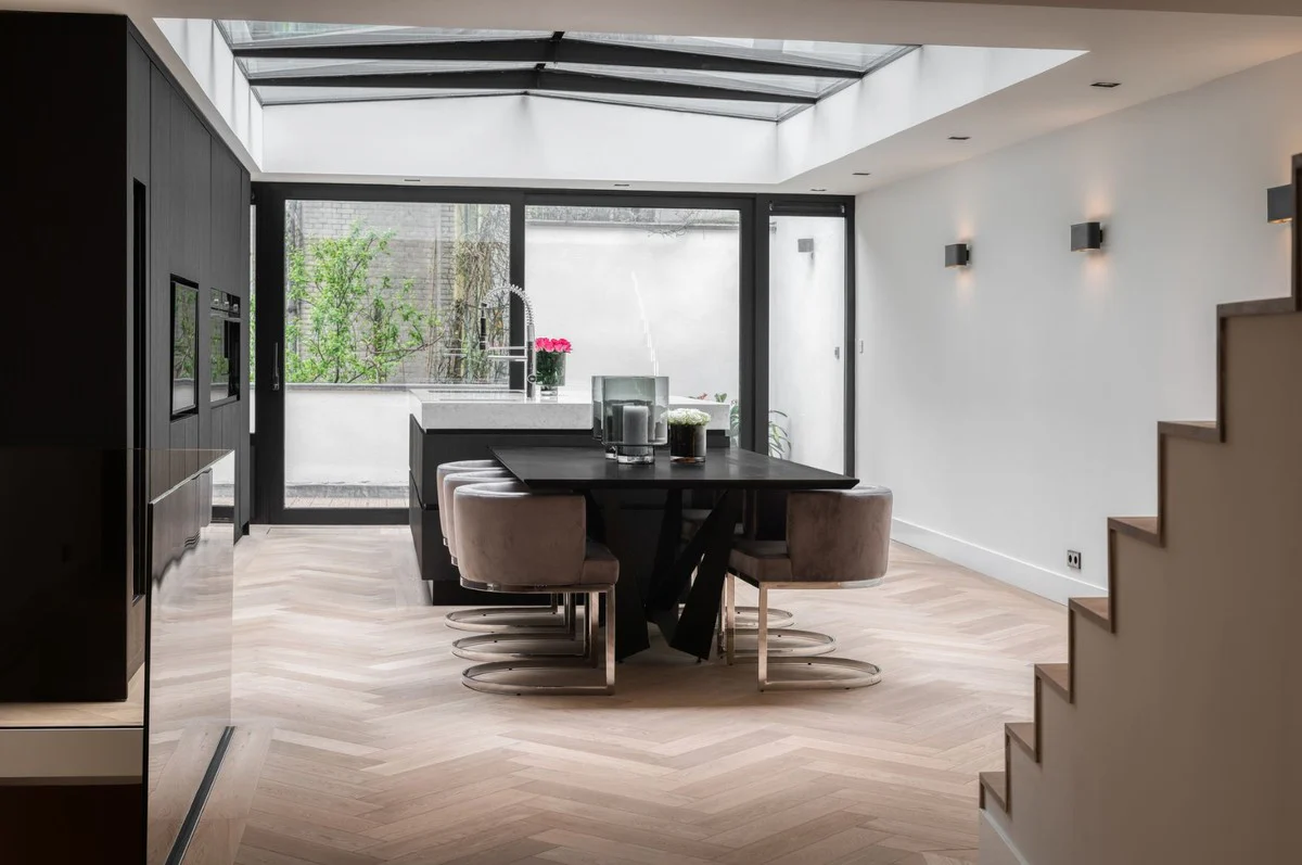 Luxus Esstisch Schwarz 240 x 120 x H. 76 cm - Rechteckiger Küchentisch mit Eichenholz Furnier Tischplatte - Luxus Esszimmer Möbel