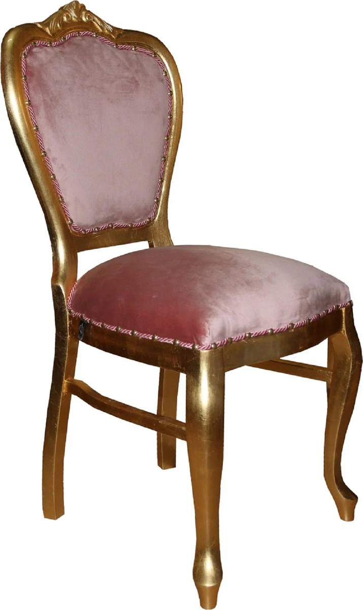 Luxus Barock Esszimmer Set Rosa / Gold 45 x 46 x H. 99 cm - 4 handgefertigte Esszimmerstühle - Barock Esszimmermöbel