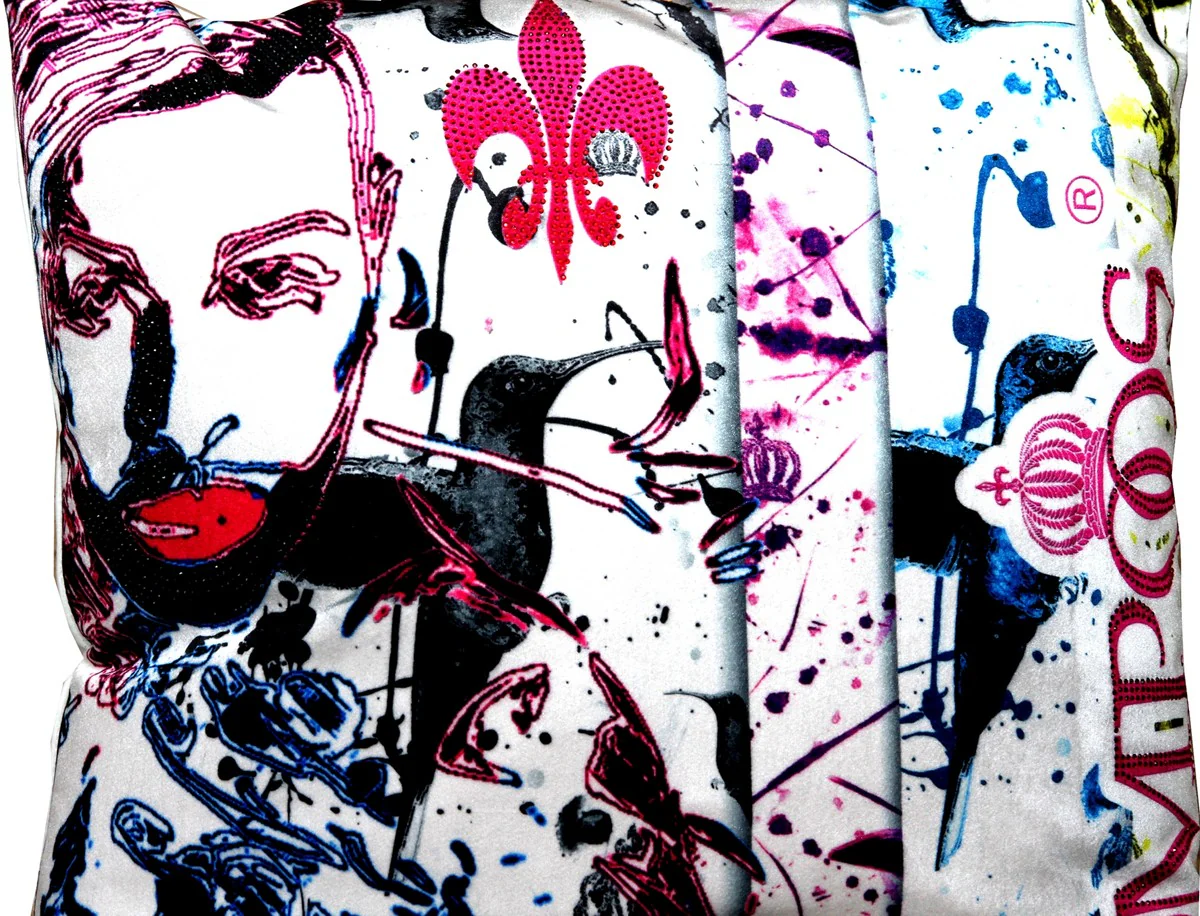 Harald Glööckler Designer Deko Kissen Pompöös by mit Glitzersteinen Weiß - Pink