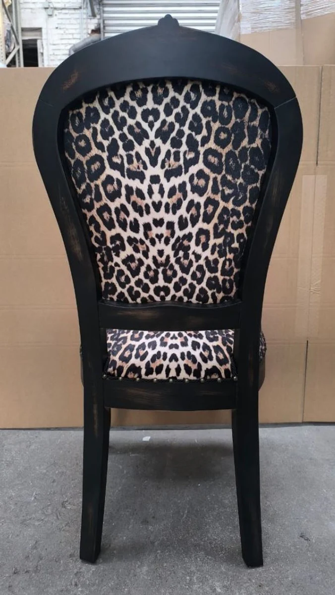 Luxus Barock Esszimmer Stuhl Leopard / Schwarz H. 110 cm - Esszimmer Möbel