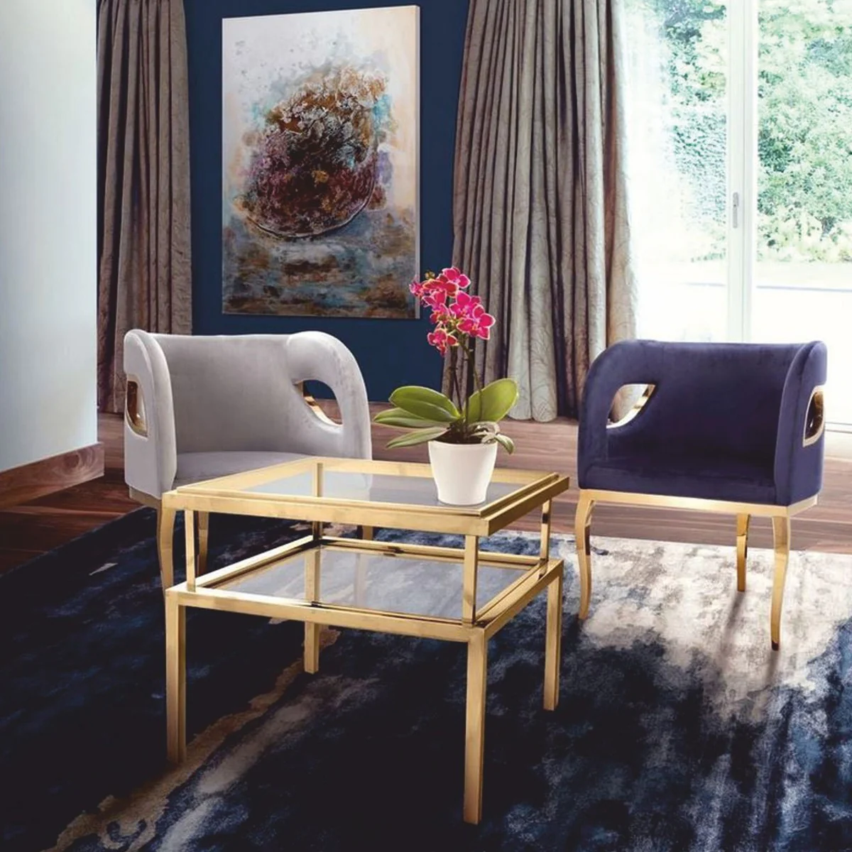 Luxus Beistelltisch Gold H. 55 cm - Wohnzimmer Möbel