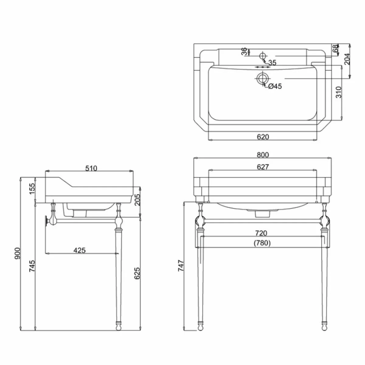 Luxus Jugendstil Waschtisch Weiß / Gold 80 x 51 x H. 90 cm - Badezimmer Möbel