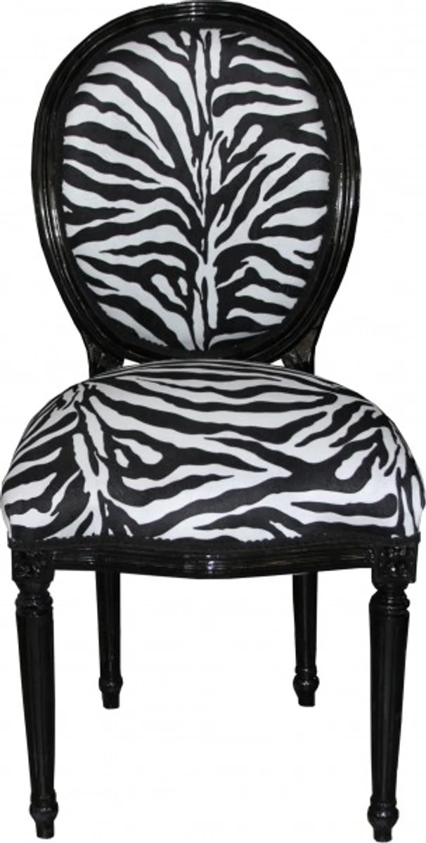 Barock Esszimmer Stuhl Medallion Zebra Muster / Schwarz - Barock Möbel - Limited Edition