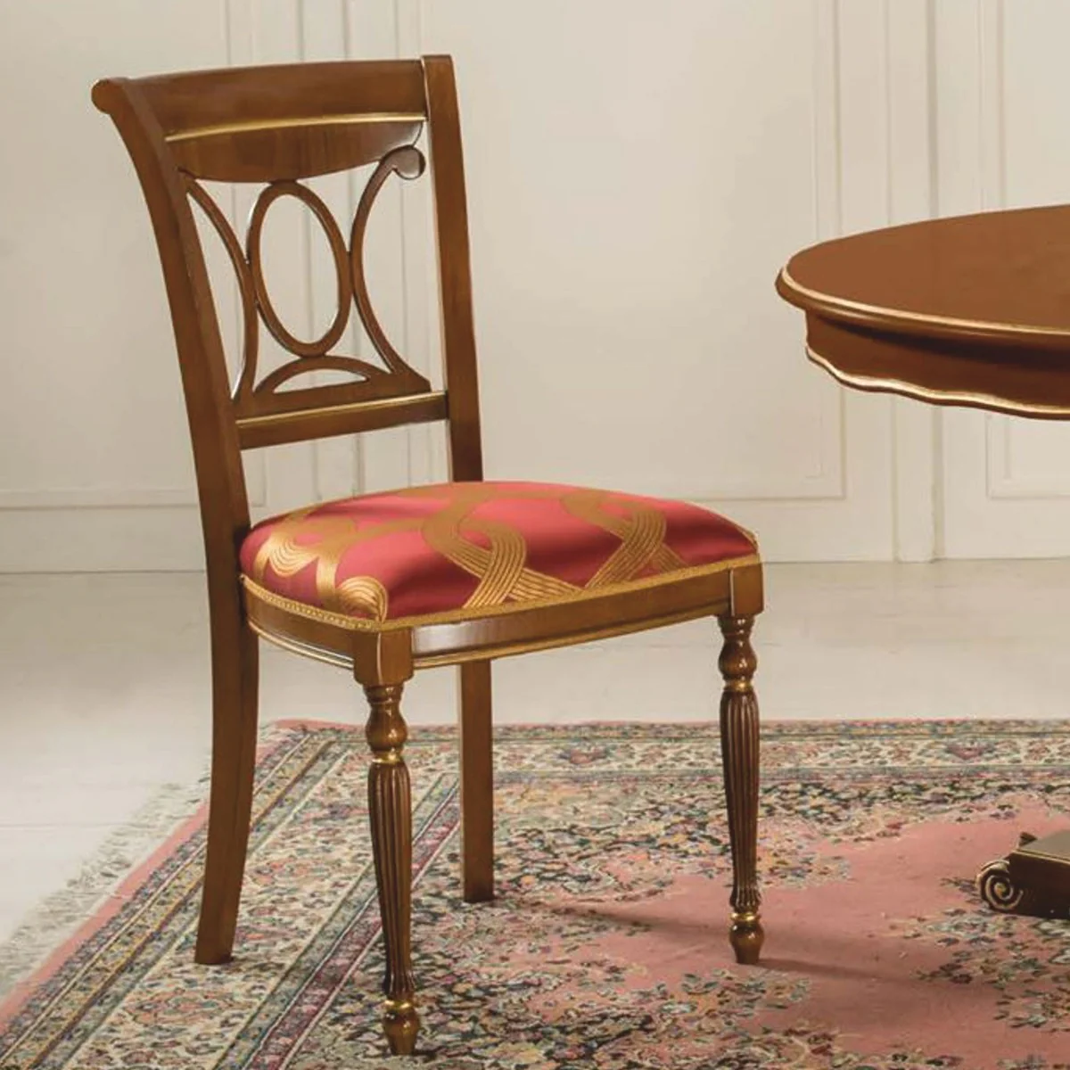 Luxus Barock Esszimmer Stuhl Bordeauxrot / Gold / Braun - Made in Italy