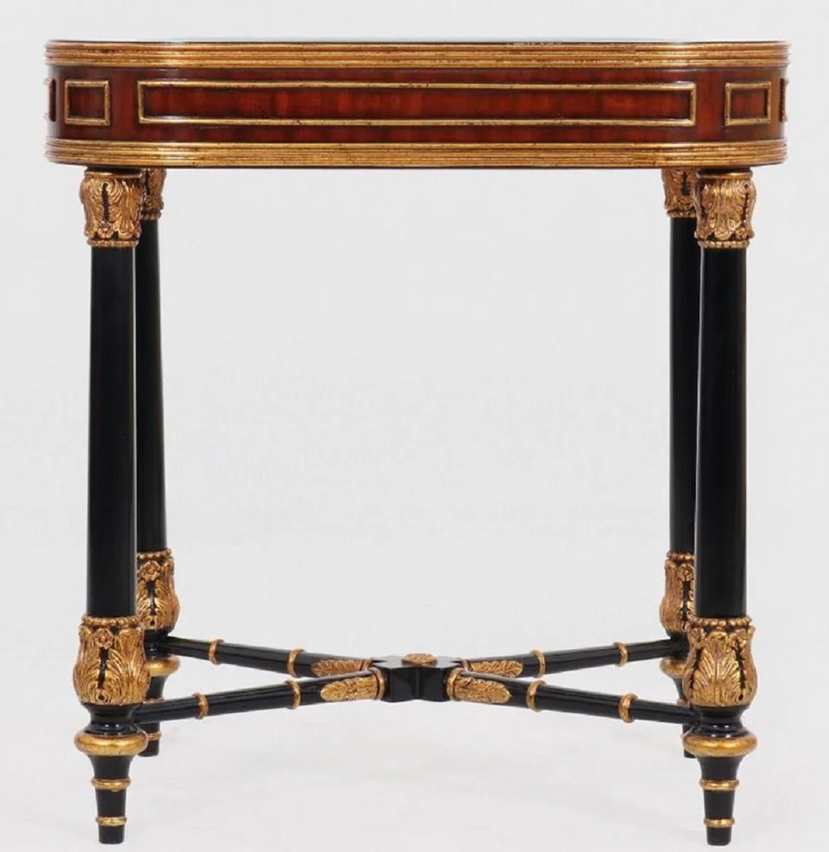 Luxus Barock Beistelltisch Braun / Schwarz / Gold 61 x 46 x H. 65 cm - Edler Massivholz Tisch mit Glasplatte - Barock Möbel