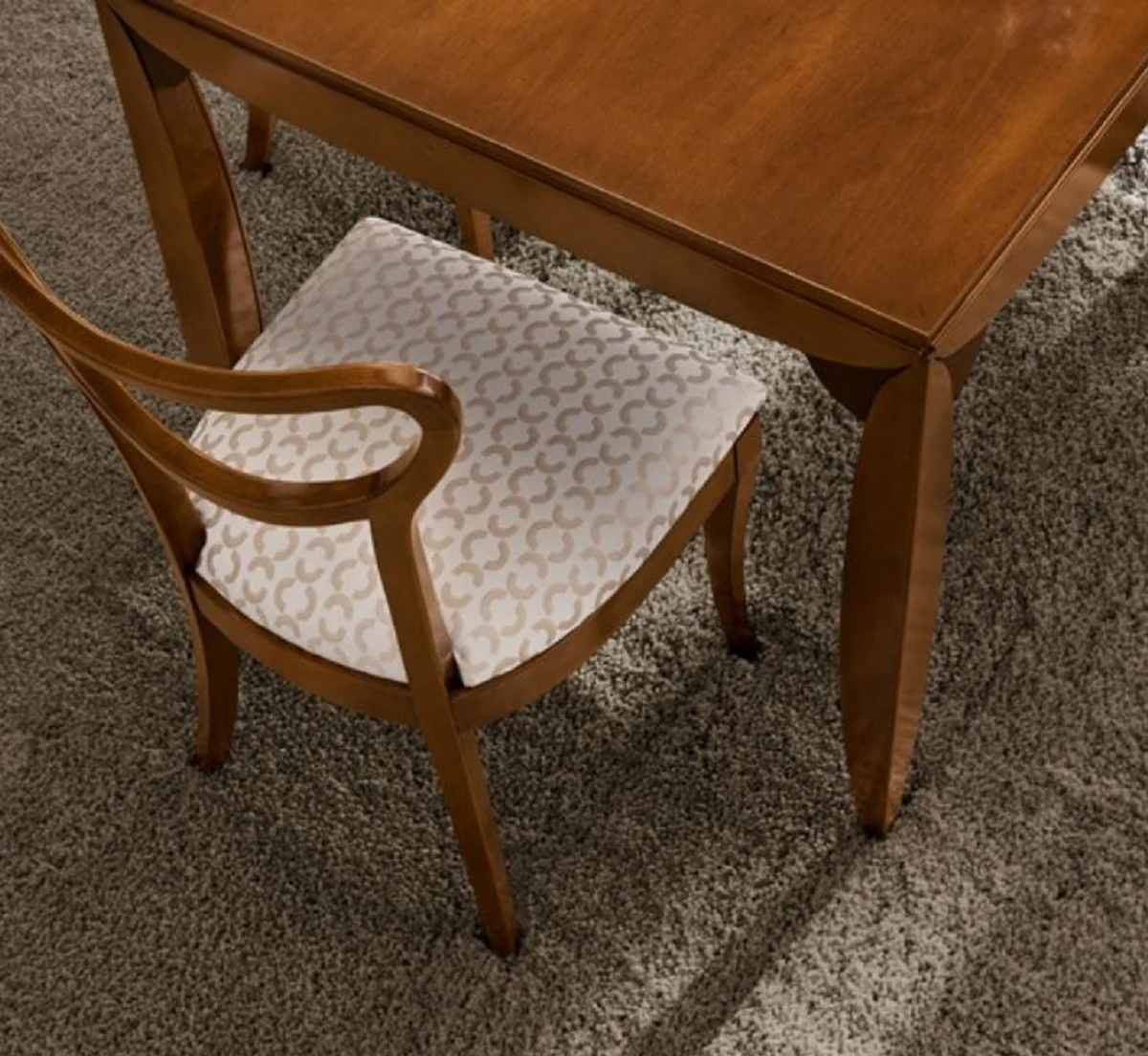 Luxus Biedermeier Esszimmerstuhl Set Cremefarben / Gold / Braun - Handgefertigtes Küchen Stühle 6er Set - Biedermeier Esszimmer Möbel - Luxus Qualität - Made in Italy