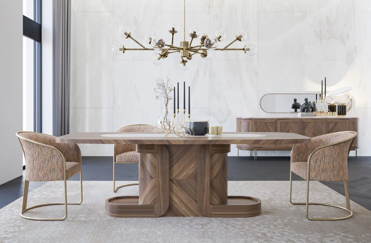 Luxus Esszimmer Stuhl 8er Set Grau / Orange / Messing 60 x 63 x H. 82 cm - Esszimmer Möbel - Restaurant Möbel - Hotel Möbel - Luxus Möbel - Luxus Kollektion