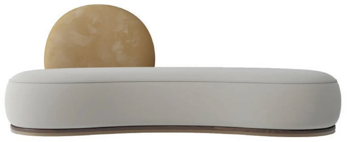 Luxus Samt Sofa Grau / Beige / Braun / Messing 230 x 100 x H. 86 cm - Gebogenes Wohnzimmer Sofa - Hotel Sofa - Wohnzimmer Möbel - Hotel Möbel - Luxus Möbel