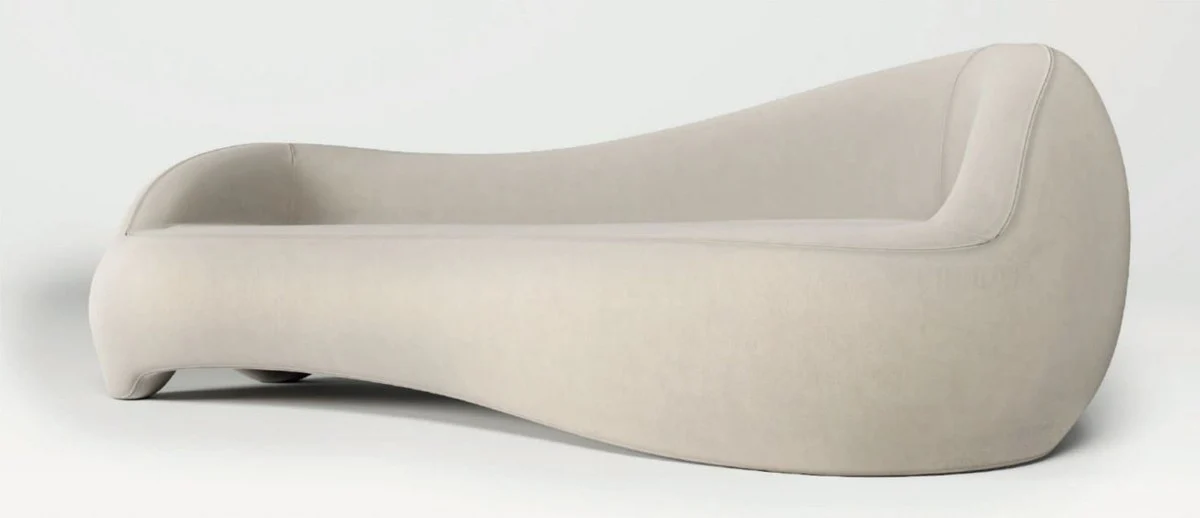 Luxus Samt Sofa Creme 280 x 105 x H. 68 cm - Wohnzimmer Sofa - Hotel Sofa - Wohnzimmer Möbel - Hotel Möbel - Luxus Möbel