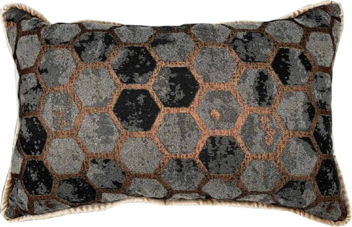 Luxus Kissen Grau / Kupfer 55 x 35 cm - Deko Kissen - Rechteckiges Zierkissen - Wohnzimmer Deko - Luxus Deko Accessoires - Luxus Deko