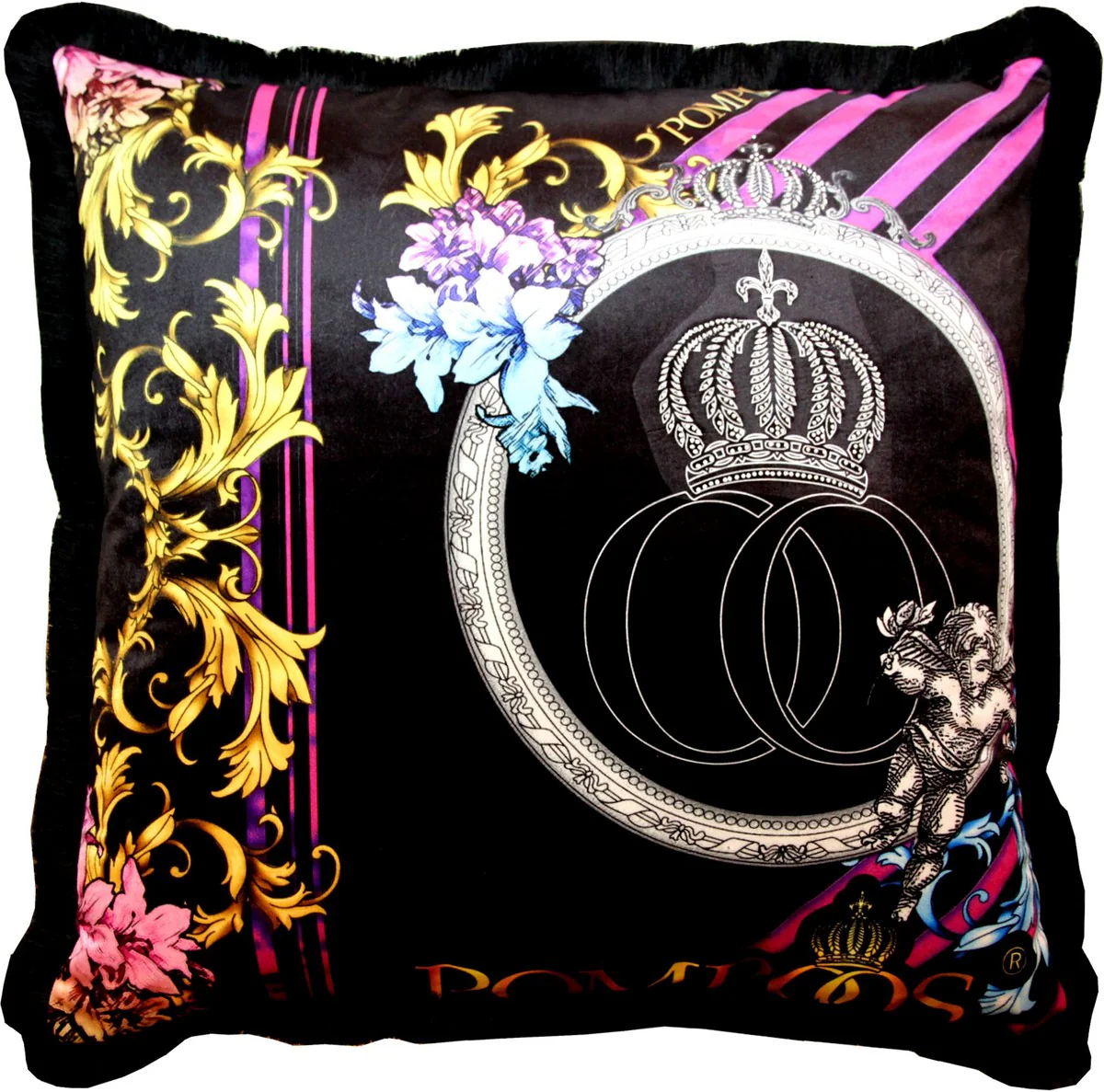 Riesiges XXL Luxus Barock Kissen Purple / Black Pompöös by von Harald Glööckler 80 x 80 cm mit funkelnden Glitzersteinen