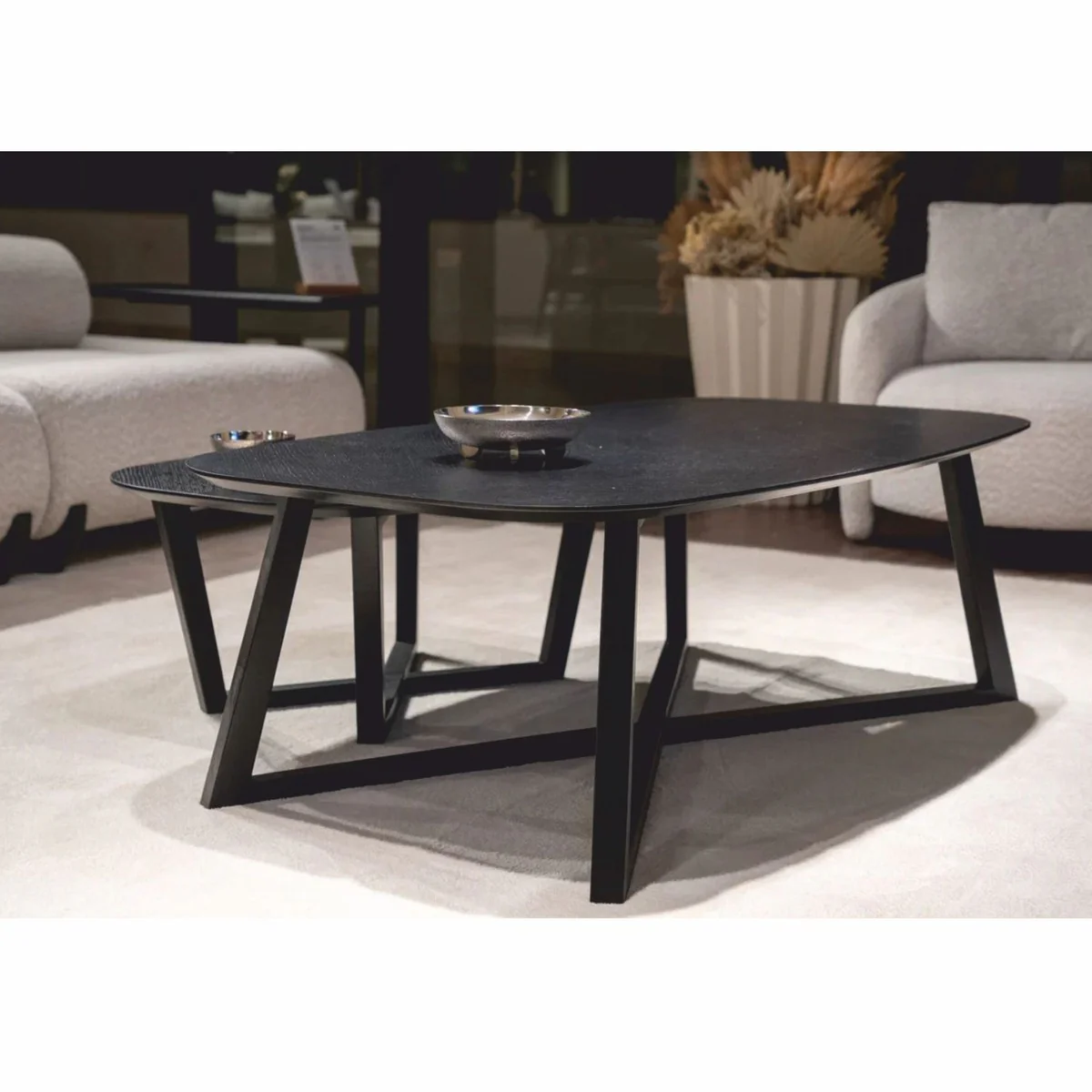 Luxus Massivholz Couchtisch Set Schwarz - Hotel & Wohnzimmer Möbel