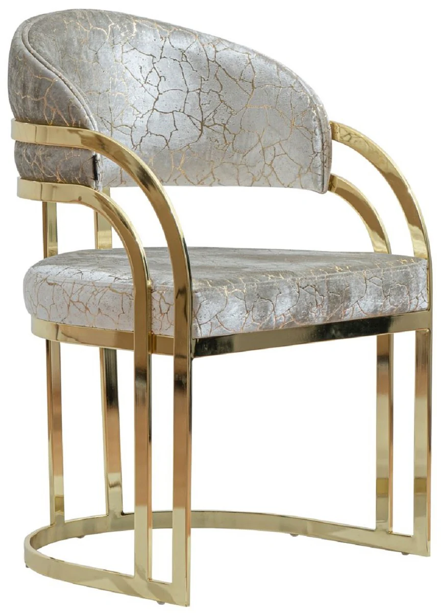 Luxus Esszimmer Stuhl 6er Set mit Armlehnen Silber / Gold H. 88 cm