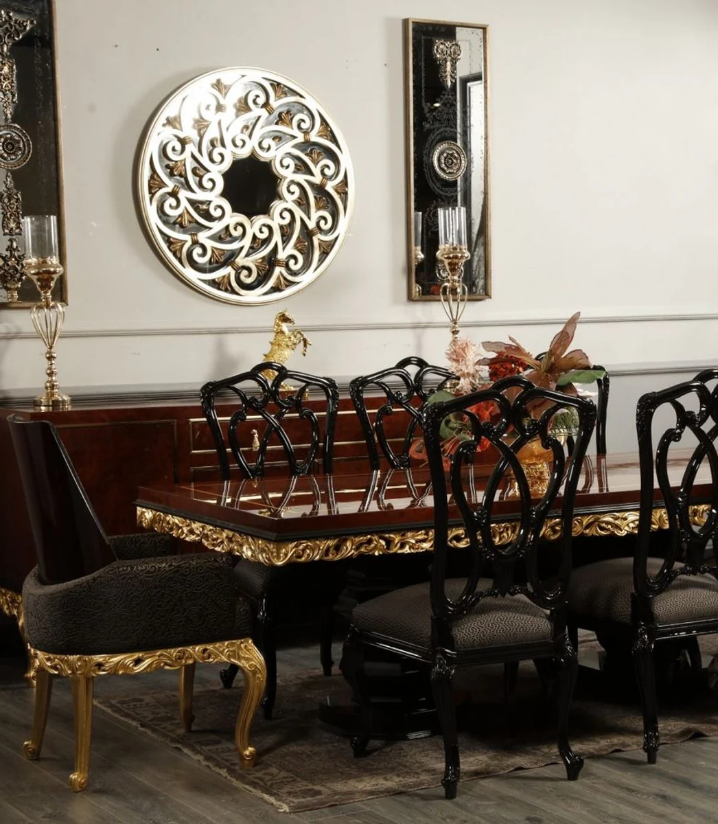 Luxus Barock Esszimmer Stuhl mit Armlehnen Grau / Dunkelbraun / Gold H. 116 cm - Barock Möbel