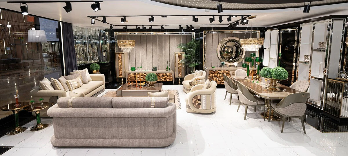 Luxus Sofa Grau / Braun / Gold - Wohnzimmer Sofa - Hotel Sofa - Wohnzimmer Möbel - Hotel Möbel - Luxus Möbel