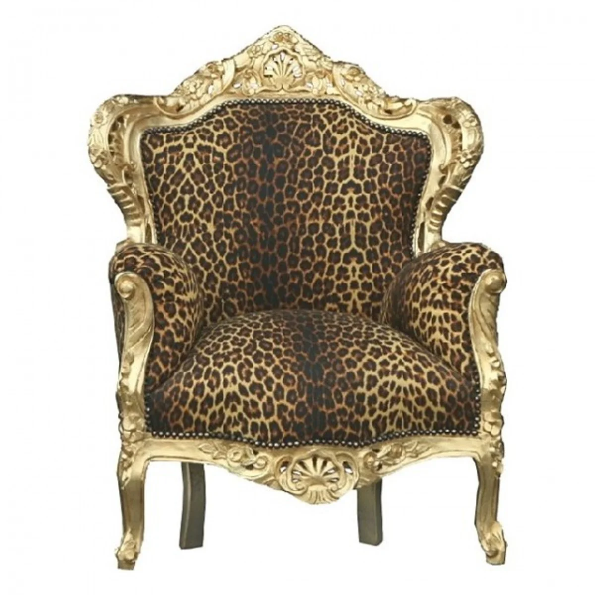Barock Sessel King Leopard / Gold - Luxus Antik Stil Möbel