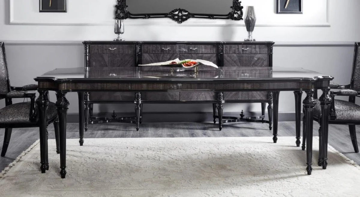 Luxus Barock Esstisch Grau / Schwarz - Handgefertigter Massivholz Esszimmertisch - Luxus Esszimmer Möbel im Barockstil - Barock Möbel - Barock Einrichtung