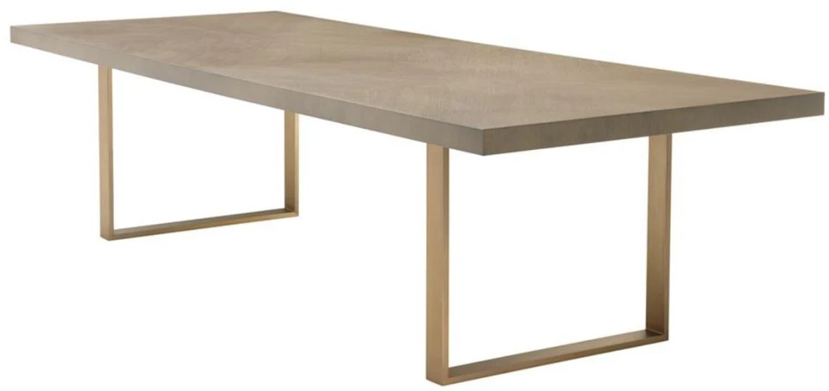 Esstisch Küchentisch Braun / Messing 300 x 115 x H. 75 cm - Luxus Küchenmöbel